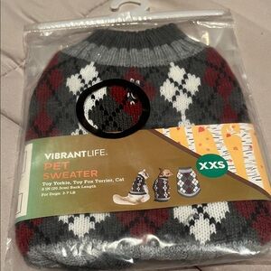 Vibrant Life Pet Sweater - Gray and Red Argyle